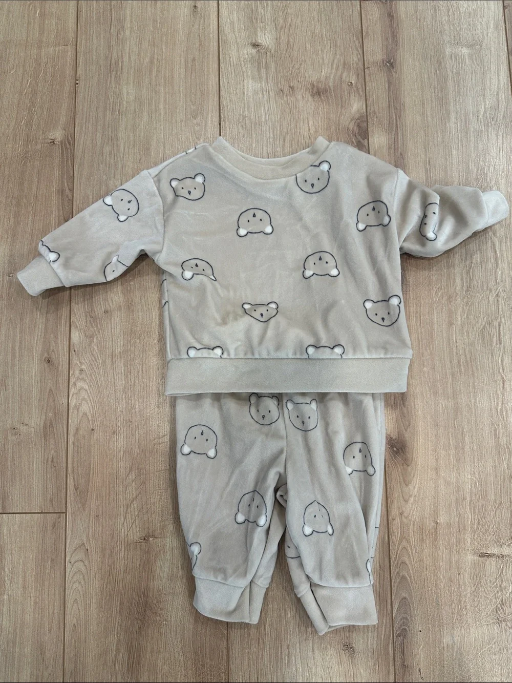 Carter's Beige Bear Face Velour Two-Piece Set